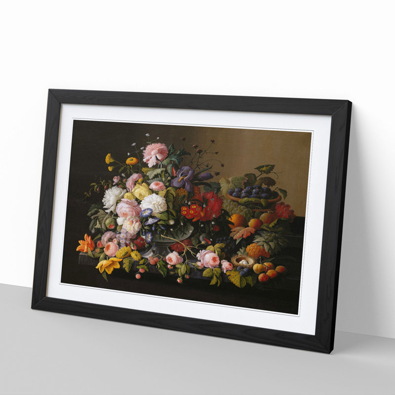 Still Life with Flowers and Fruit Vol.12 by Severin Roesen - Picture Frame Painting, Black, 27cm H x 36cm W x 2cm D
