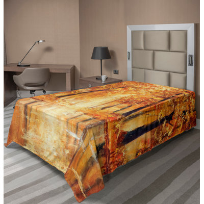 Ambesonne Autumn Top Flat Sheet Forest Lake Fall Trees Orange Brown