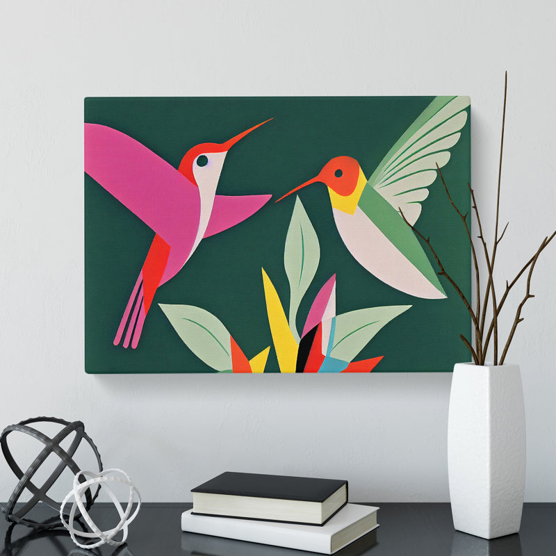 Hummingbirds Abstract - Wrapped Canvas Painting, 35cm H x 50cm W x 3cm D