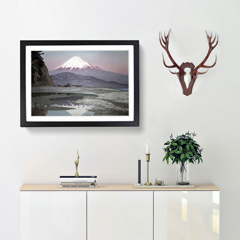 Fujiyama from Okitsu by Hiroshi Yoshida - Picture Frame Painting Print, 48cm H x 65cm W x 2cm D, Black Framed