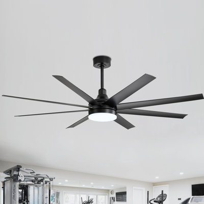 Jamii-Leigh Large Indoor/Covered Outdoor Modern Ceiling Fan with Led Lights and Remote, 6-Speed, Reversible Quiet DC Motor, Timer, 8-ABS-Blade