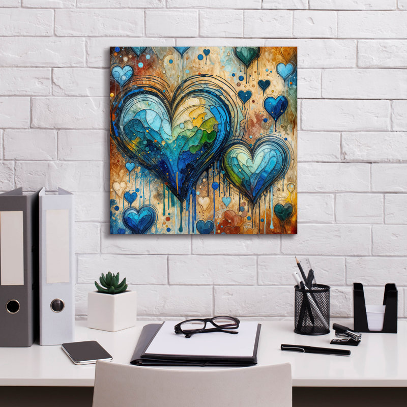 «Painted Hearts» par Rey Klimt, art mural sur toile, H 18 po x l 18 po