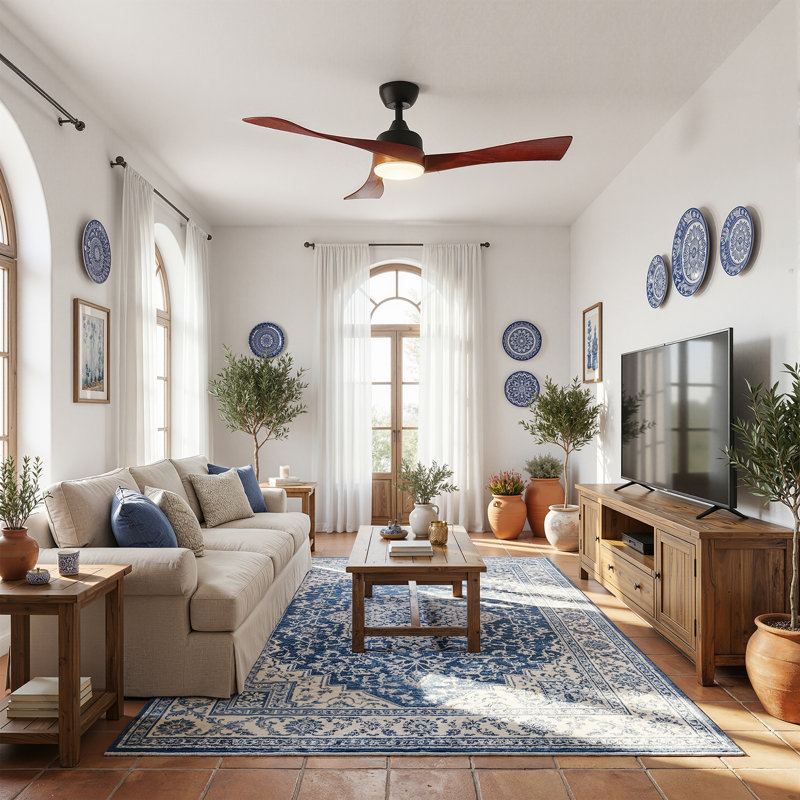 57.9" Ceiling Fan With Light – Walnut Wood Blades, 6-Speed Reversible Motor & Bluetooth App Control