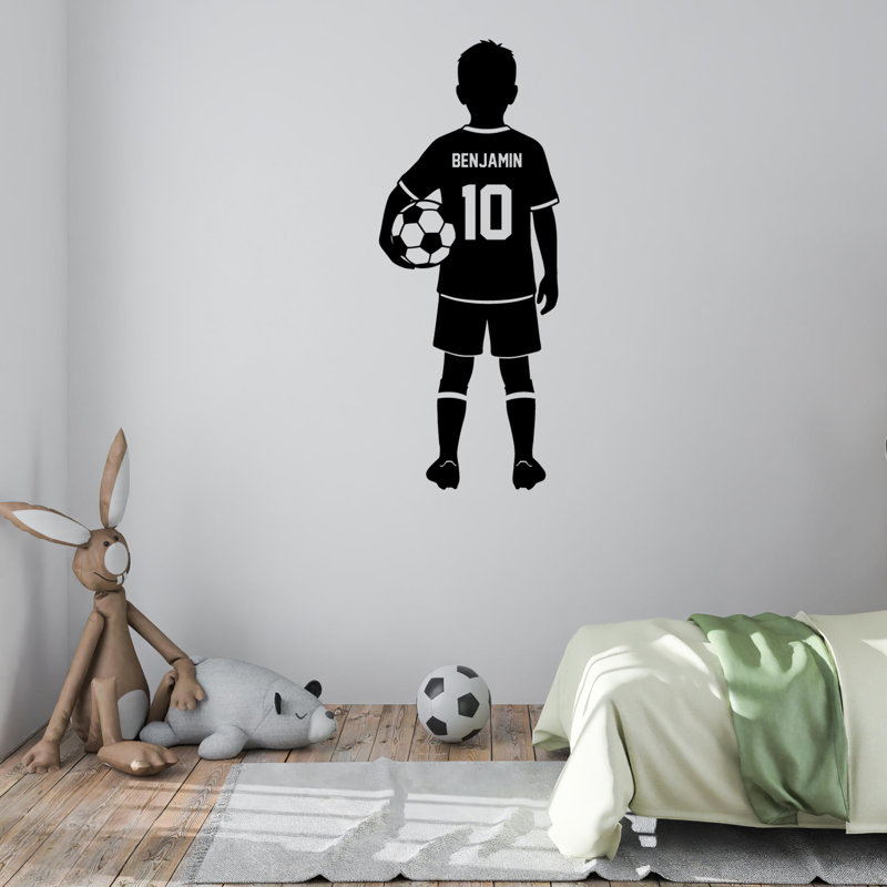 Adhésif mural personnalisé football - autocollant mural personnalisé nom sport pour chambre d'enfant, art de football de chambre de bébé, vinyle auto-adhésif, installation facile, bon cadeau pour les fans de soccer DS-18