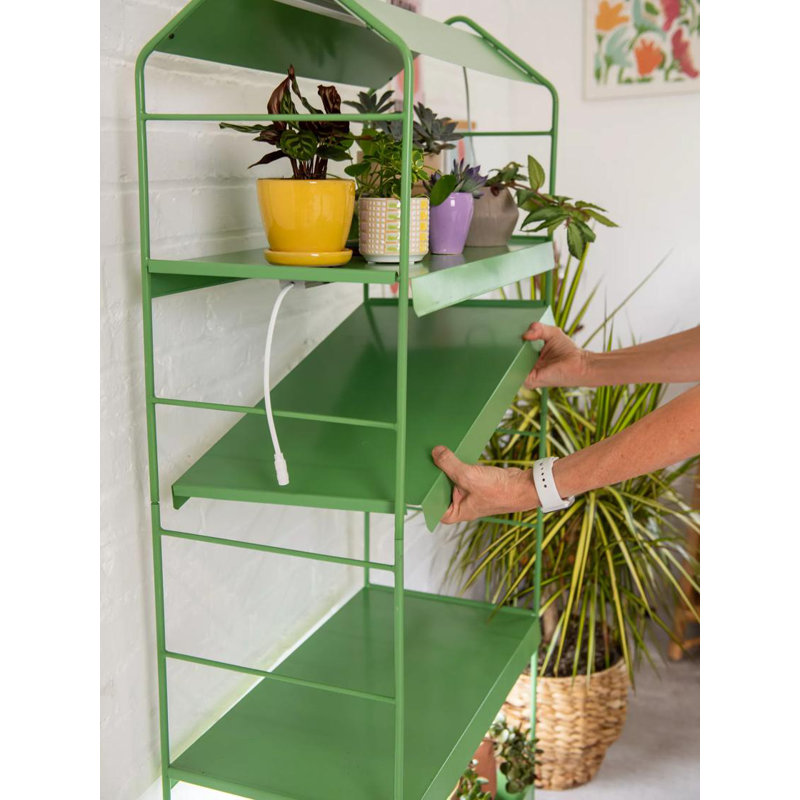 Green Powder Coated Steel 4-Tier LED Grow Light Plant Stand