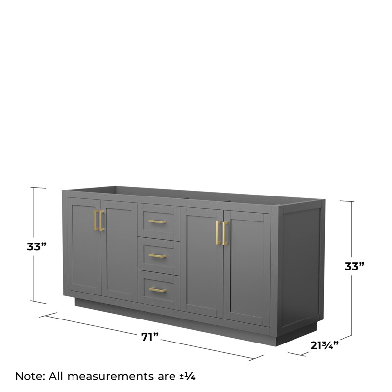 Miranda 71" Freestanding Double Bathroom Vanity Base Only, Dark Gray/Brushed Gold