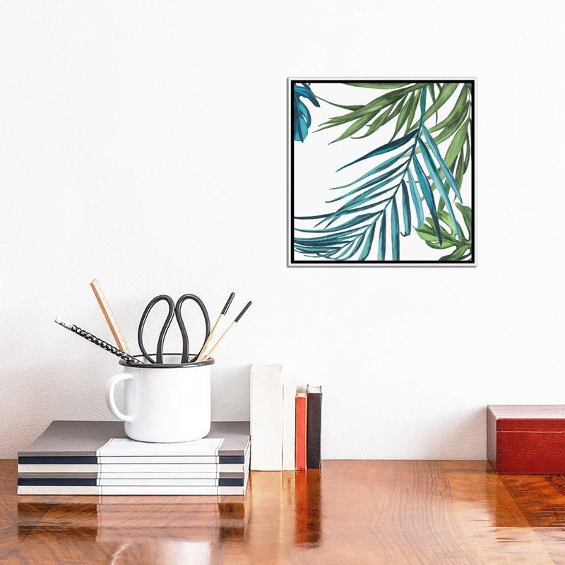 « palm leaves iii », impression sur toile, H 12 po x l 12 po x P 1,5 po, Toile avec cadre blanc, Pas de tapis