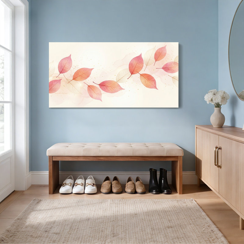 Ensemble de 1 tableau sur toile tendue, aquarelle de feuilles d'automne, H 24 po x l 48 po