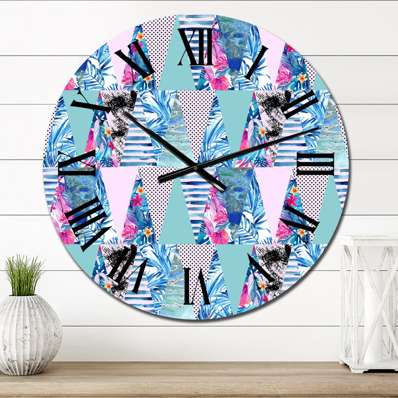 Forme triangulaire avec feuilles tropicales - Horloge murale à motif, Petit