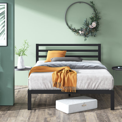 Christiano Minimalist Metal Bed with Slatted Headboard