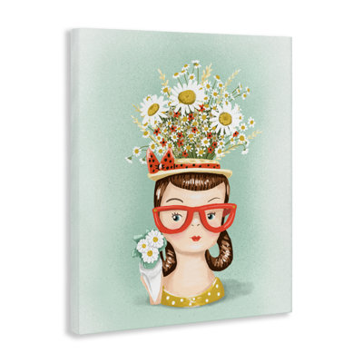 Vintage Planter Girl with Daisies Canvas, design by Jilly Jack Designs