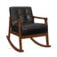 Chaise berçante en similicuir brun foncé avec structure en bois d'hévéa massif, fauteuil d'appoint Mid-Century moderne capitonné
