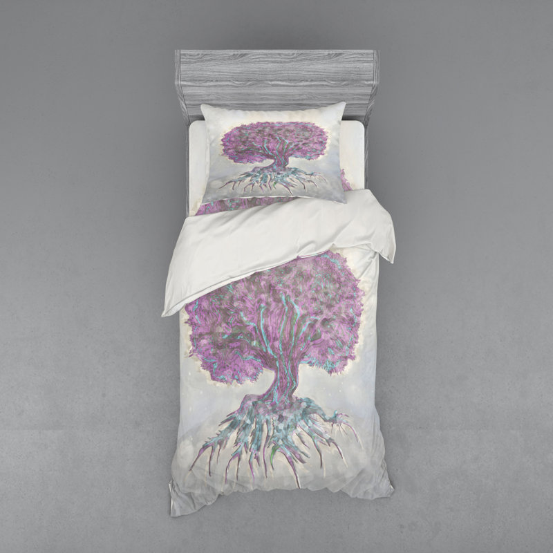 Ensemble de housse de couette moderne et contemporaine en microfibre grise / mauve