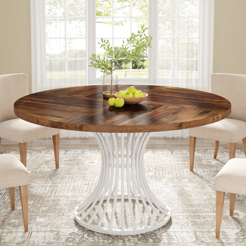 Ashiyah Round Metal Base Dining Table, Brown, White