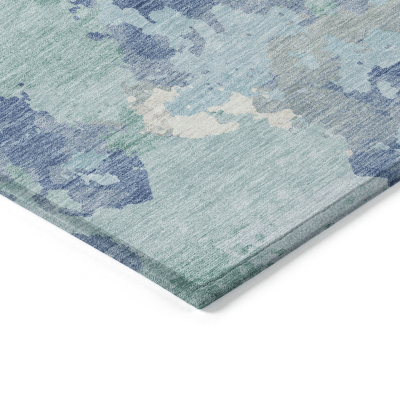 Tapis d'extérieur lavable abstrait bleu et bleu sarcelle 10 pi x 14 pi