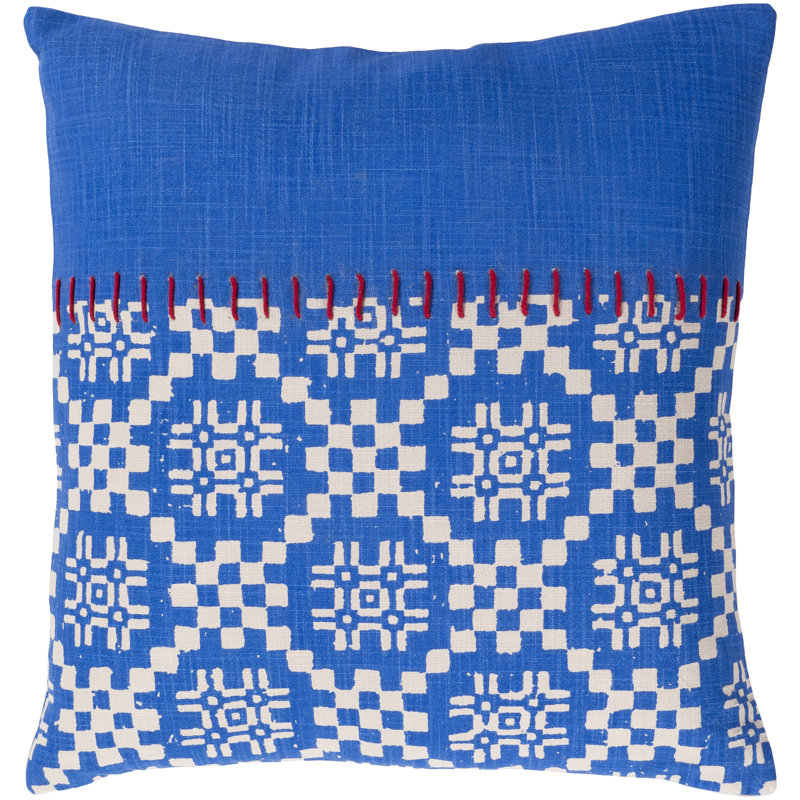 Delray Geometric Cotton Pillow Cover, 18" x 18", Bright Blue, No Fill