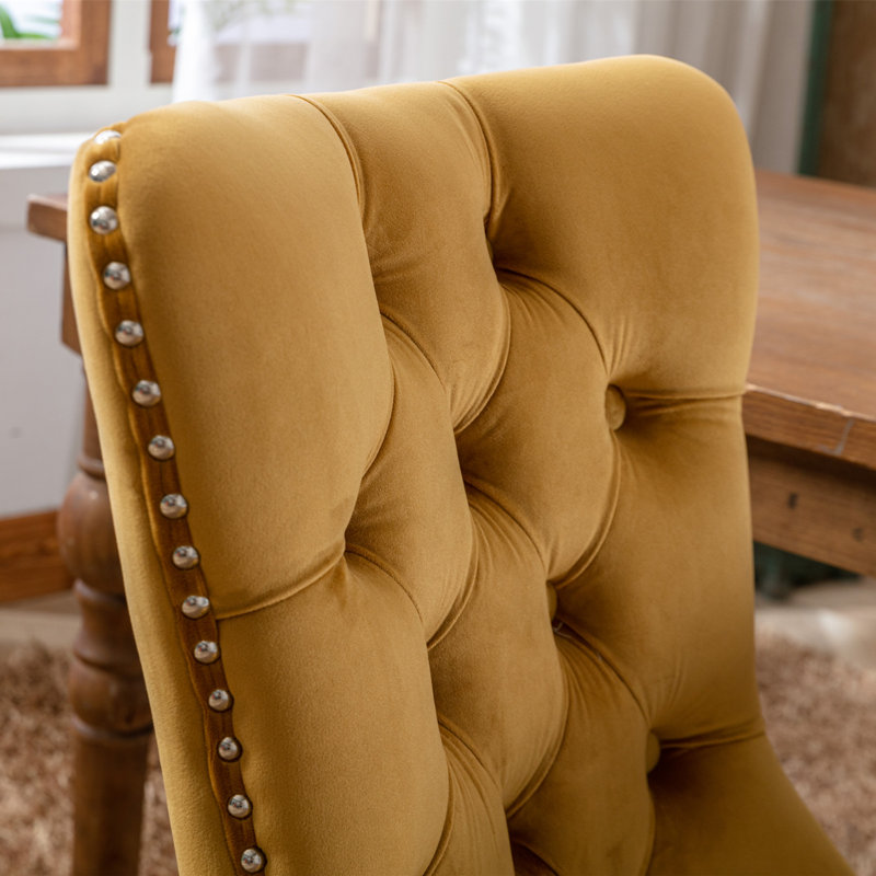 Gold Velvet Wing Back Parsons Side Chair Set with Solid Wood Legs