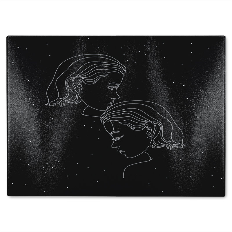 Gemini Zodiac Sign Dining Glass Chopping Board, 28cm L x 20cm W
