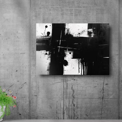 Brushstroke Splatter Design Black White 30×20 in at Office Workspace