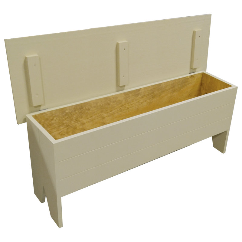 Banc de rangement en bois massif Kalki, Crème, H 18,5 po x l 48 po x P 14,5 po