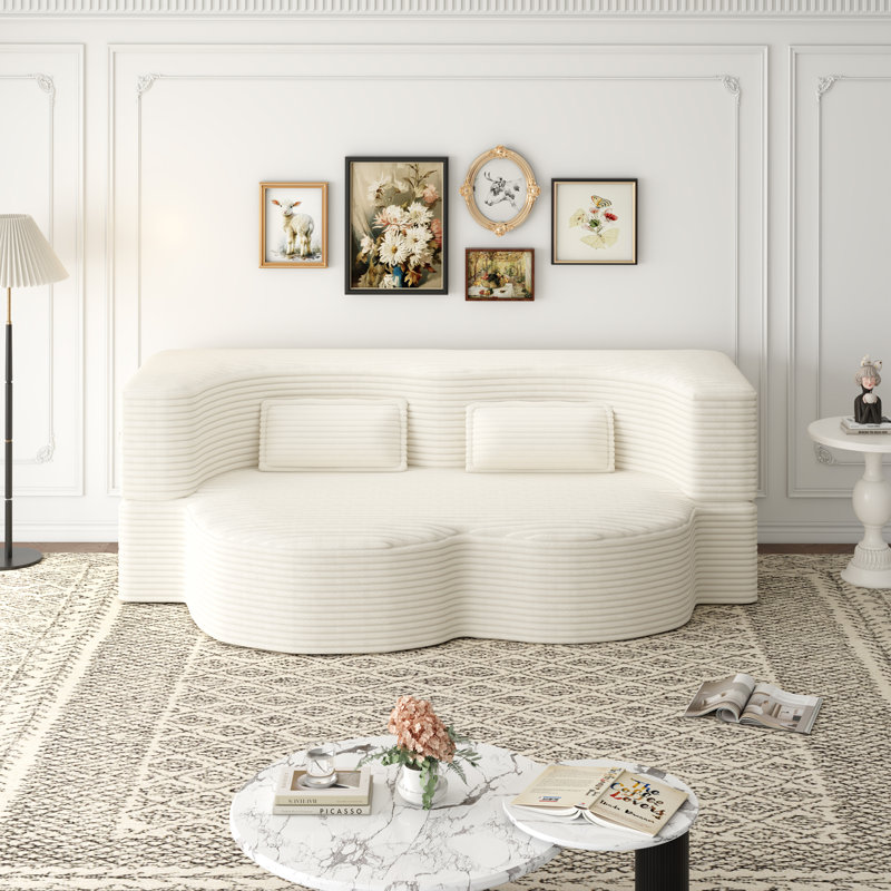 Canapé-lit moderne avec 2 coussins, canapé-lit en velours côtelé moelleux convertible, 15 /, Beige