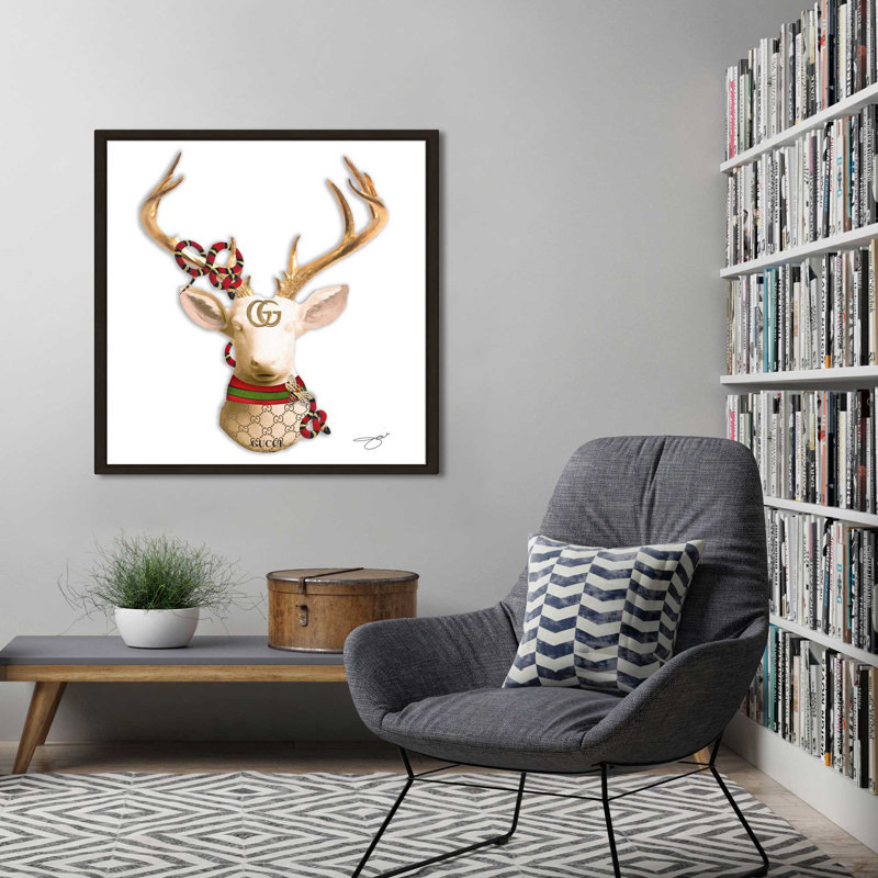 Gucci Deer (Square) par By Jodi - impression, Cadre flottant espresso, H 27,5 po x l 27,5 po x P 2 po