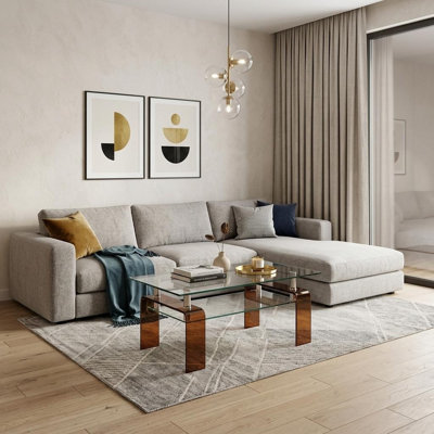 Table basse en verre transparent et brun de 39 po avec plateau Gracie Mills - plateau moderne en verre noyer