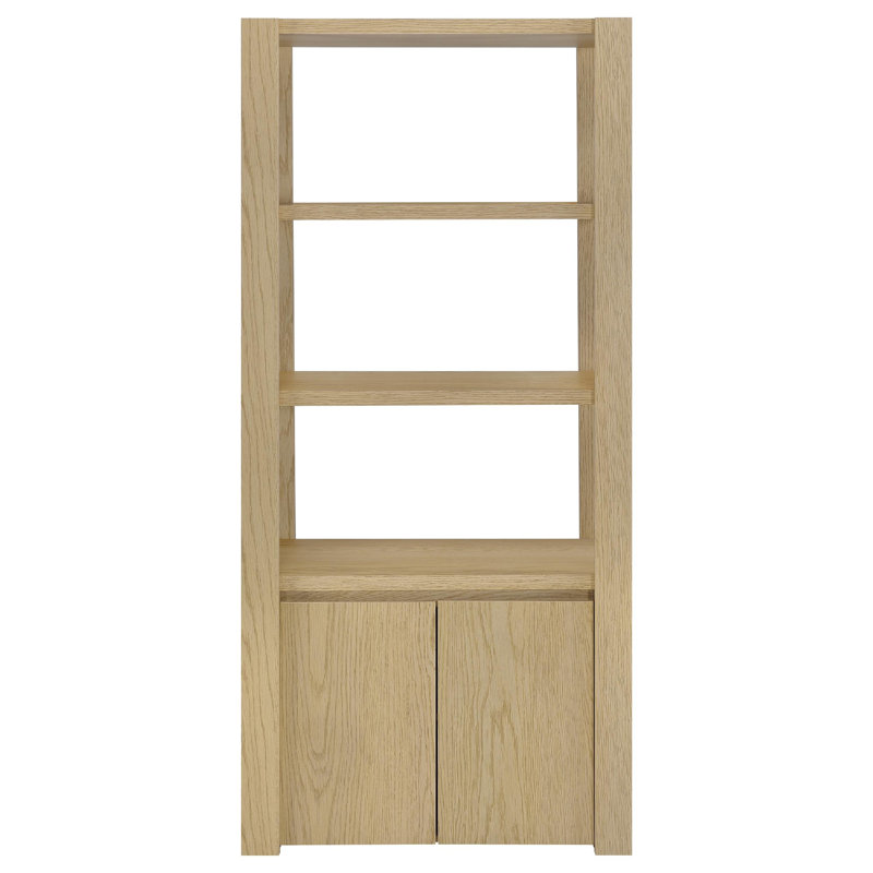 Laury Media Tower With 3 Open Shelves, 2 Cabinet Doors, Light Oak Wood