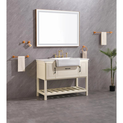 Miroir de salle de bain 48 x 36 pouces avec éclairage à DEL, verre sans cuivre de 5 mm + cadre en aluminium, 1 miroir de meuble-lavabo mural, contrôle tactile, antibuée et DEL à 3 couleurs à intensité variable (2700K-6000K)