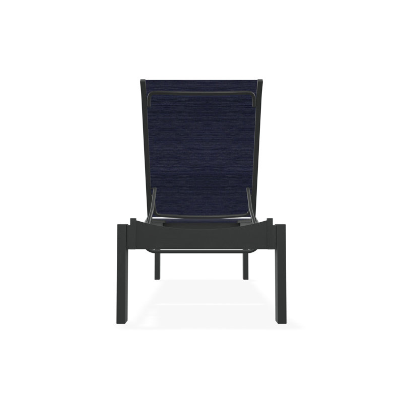 Leeward Sling Marine Grade Polymer Lay-flat Stacking Armless Long Frame Chaise with Wheels, Collect Indigo, Graphite