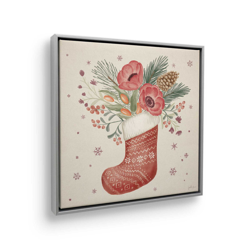 Impression de bas de Noël rétro sur toile tendue, Cadre argenté, H 12,75 po x l 12,75 po x P 1,75 po