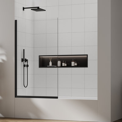 Shower Bathtub Panel Screen Single Fixed Panel, 3/8 Inch Tempered Glass, Easy Clean Glass Tub Screen (35"W X 60"H, Matte Black)