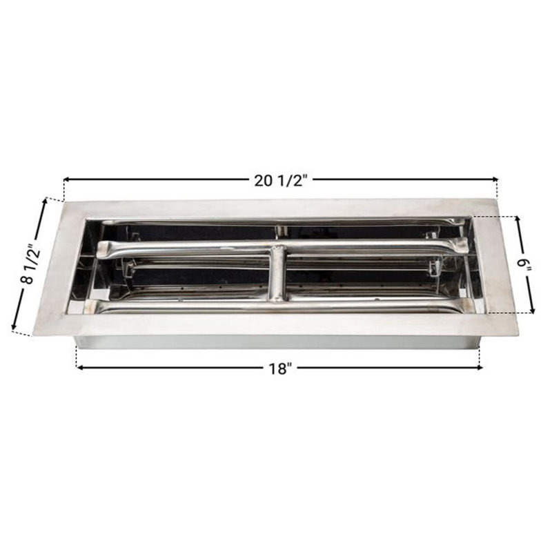 Dreffco Heavy-Duty Stainless Steel Drop-in Fire Pit Pan and Burner Kit Aderonke, 3" H x 32.5" W x 12.5" D
