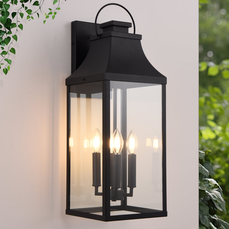 4-light Outdoor Wall Light With Matte-black Lantern & Clear Glass, 26 Inch