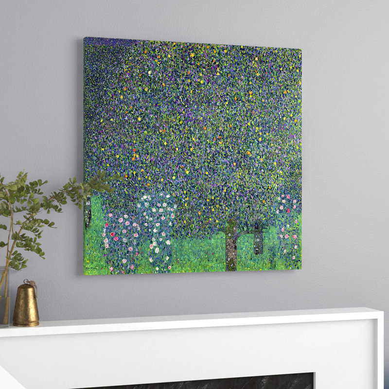 Roses Under The Trees, C.1905 by Gustav Klimt - Painting on Canvas, 93.98 cm H x 93.98 cm W x 1.91 cm D, Black Framed