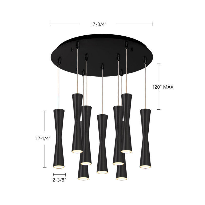 Robson LED Pendant, Brushed Nickel, 9 Lights, 125 W