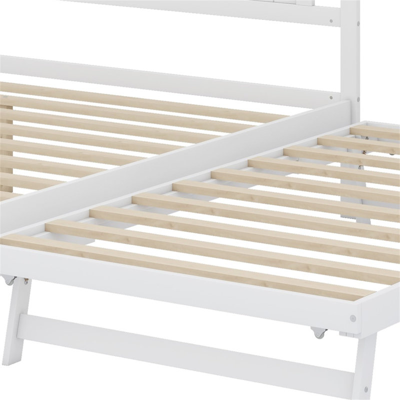 Platform Bed With Adjustable Trundle, White