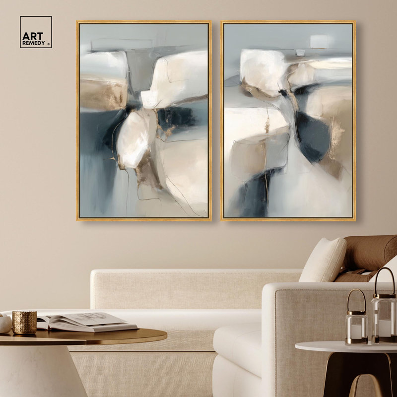 River Stones Collection Canvas Print Abstract Wall Decor Set by Art Remedy, Black Frame, 10 x 15, H 37 po x l 25 po