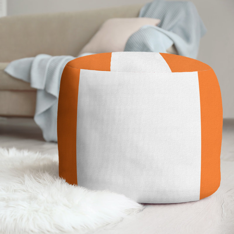 Repose-pieds cubique rond à rayures 20,5", Orange / blanc / orange
