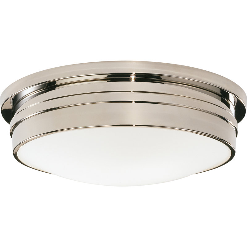 Srkashlteni Polished Nickel Flushmount Light Fixture With White Frosted Glass Shade | Modern Ceiling Light For Dry Or Damp Locations | Medium E26 Socket | 60W Max | Stylish 15.75” Width