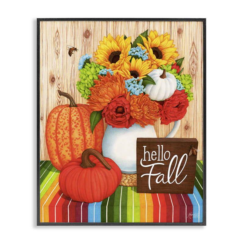 «Hello Fall Rainbow Pumpkins», estampe numérique par Mardell Schuster, Giclée encadrée noir minuit, H 14 po x l 11 po
