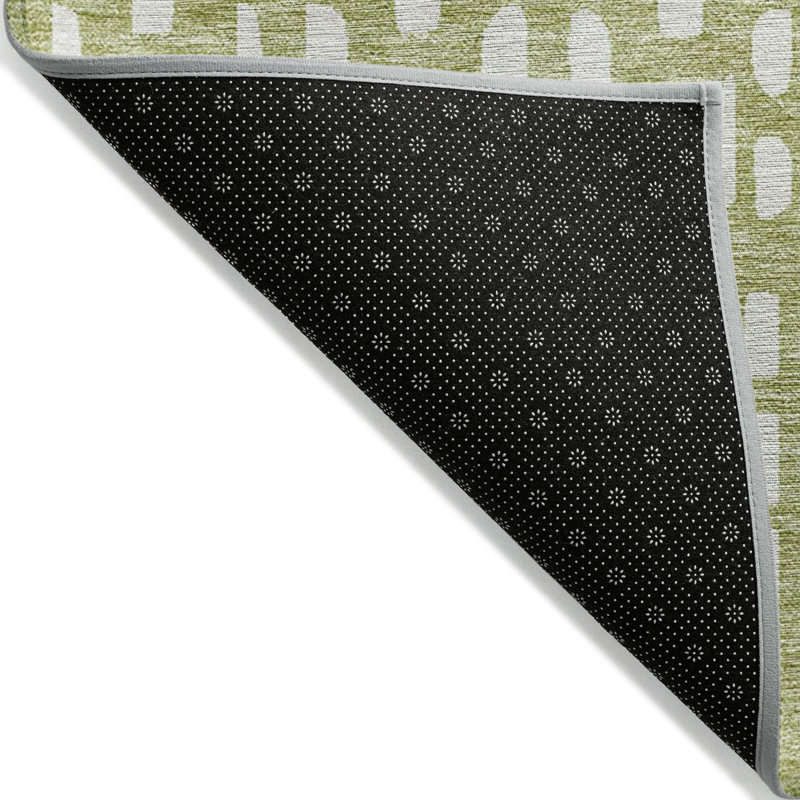 Everette 3' X 5' Sage And Ivory Geometric Washable Indoor Outdoor Area Rug