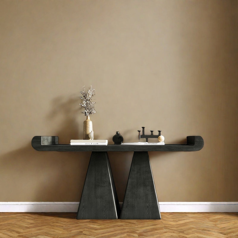 Table d'entrée minimaliste moderne en bois massif, Noir, H 29,5 po x l 55,1 po x P 13,8 po