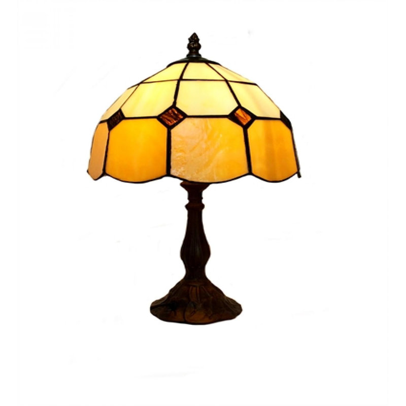 Abat-jour en verre coloré jaune avec lampe de table brune