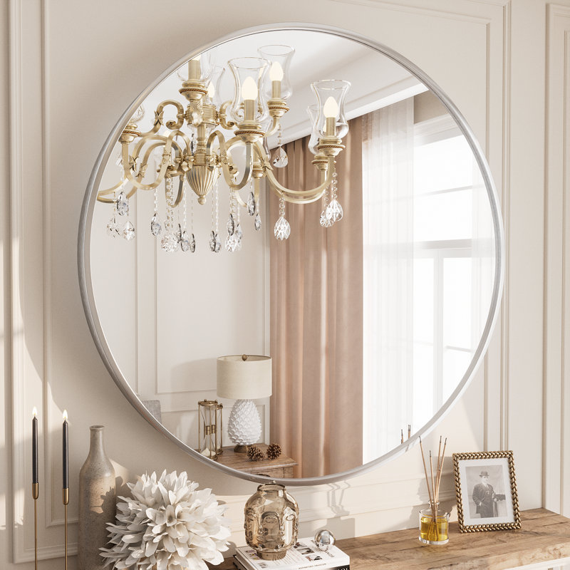 Miroir de salle de bain Molly Easy, Argent argent, 30 po x 30 po