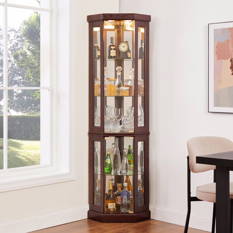 Vitrine d'angle vitrée d'angle, Cerisier, H 69,84 po x l 15,31 po x P 15,31 po
