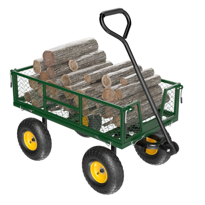 Green Mesh Dump Wagon With Long Handle Yard Utility Wagon