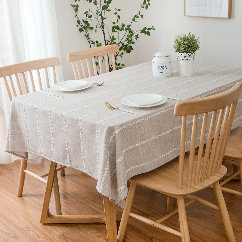 Furey High-Quality Rectangle Cotton and Polyester Tablecloth, Beige
