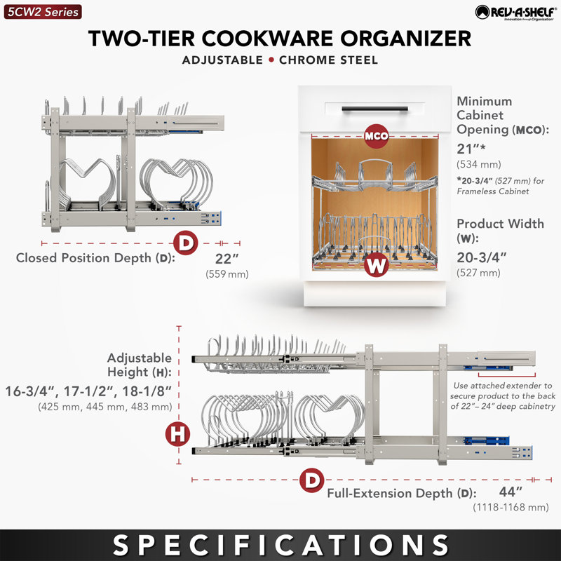 Chrome Expandable 2-Tier Pullout Cabinet Organizer for Pots and Pans