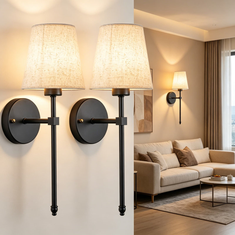 Ensemble de deux appliques murales à piles avec télécommande, luminaire mural sans cordon à intensité variable avec abat-jour en tissu, 3 modes de couleurs et réglages RVB, pour le salon de la chambre à coucher, y compris les ampoules
